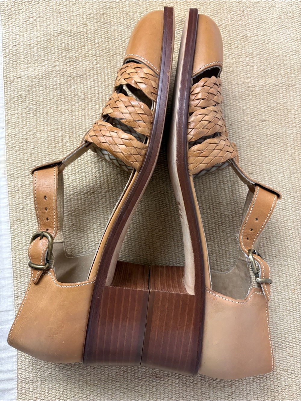 Talbots Vintage Tan Braided Leather Mary Jane Heels Size 10 - Picture 4 of 13